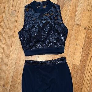 Speechless Navy Sequin Skirt Set